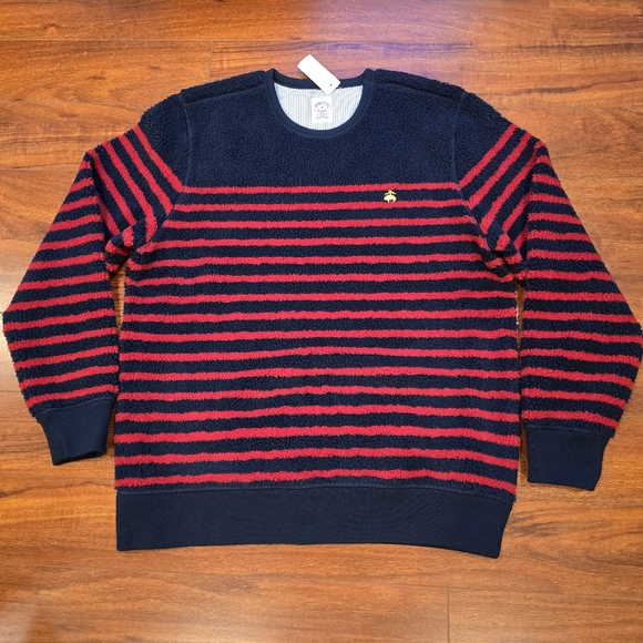 Brooks Brothers Striped Teddy Fleece Sweatshirt Pullover Logo Sweater Men’s XL